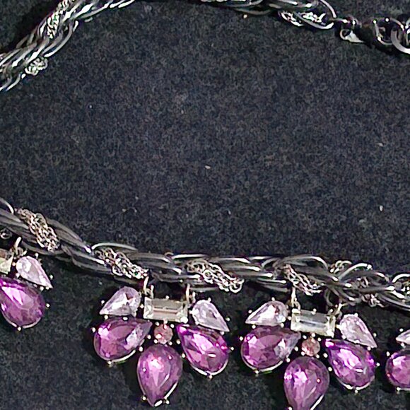 Lane Bryant Purple Rhinestone And Silver Tone Chain Necklace - Picture 3 of 6